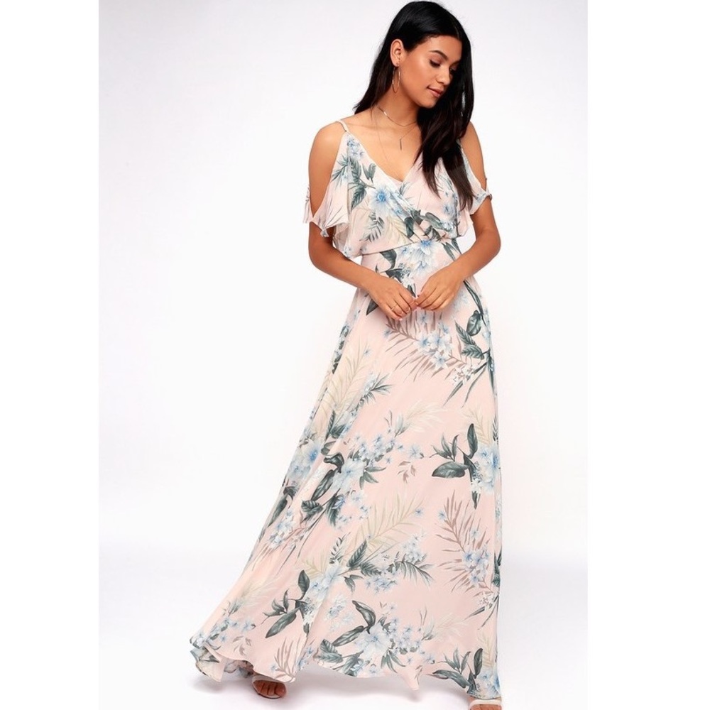 Lulu’s Blush Pink Tropical Print Maxi Dress